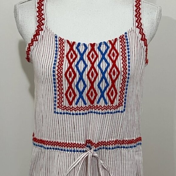 Anthropologie Laia Striped Embroidered Drawstring Tank Dress Size XS - Picture 2 of 7